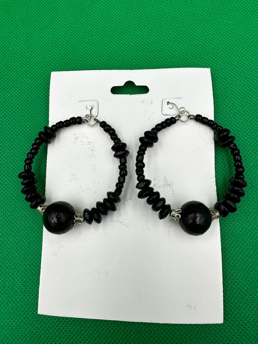 Black Beaded Hoop Earrings with Accent Bead